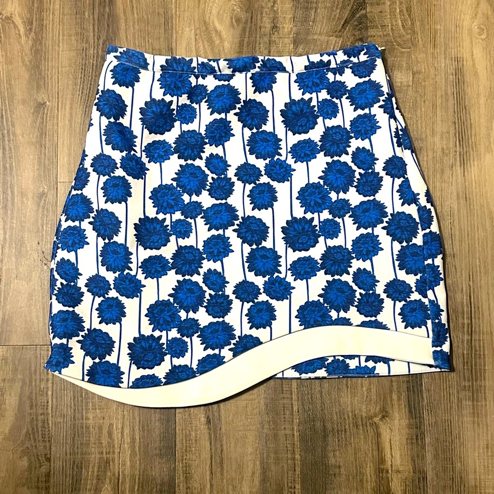 Topshop Blue and White Asymmetrical Mini Pencil Skirt US6